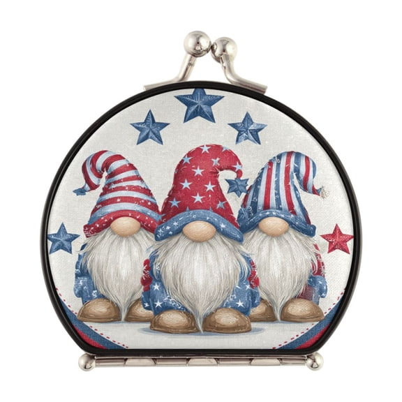Portable Folding Mirror Compact Double Sided Travel Mirror Small Makeup Mirror Use Present for Women Three Gnomes in Patriotic Attire