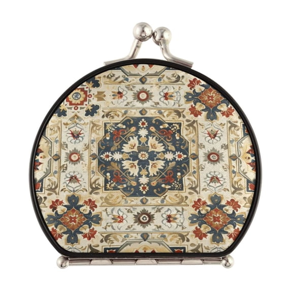 Portable Folding Mirror Compact Double Sided Travel Mirror Small Makeup Mirror Use Present for Women Traditional Intricate Pattern