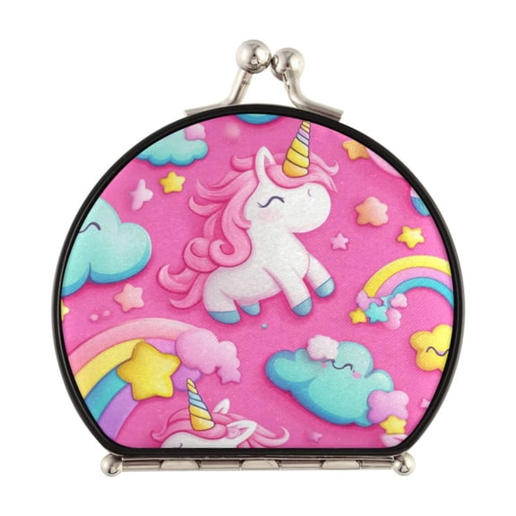 Portable Folding Mirror Compact Double Sided Travel Mirror Small Makeup Mirror Use Present for Women Unicorns and Clouds