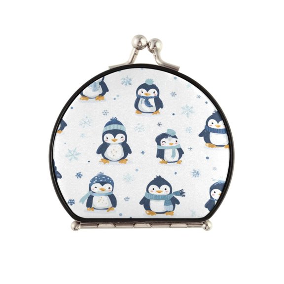 Portable Folding Mirror Compact Double Sided Travel Mirror Small Makeup Mirror Use Present for Women Various Poses Penguin Patterns