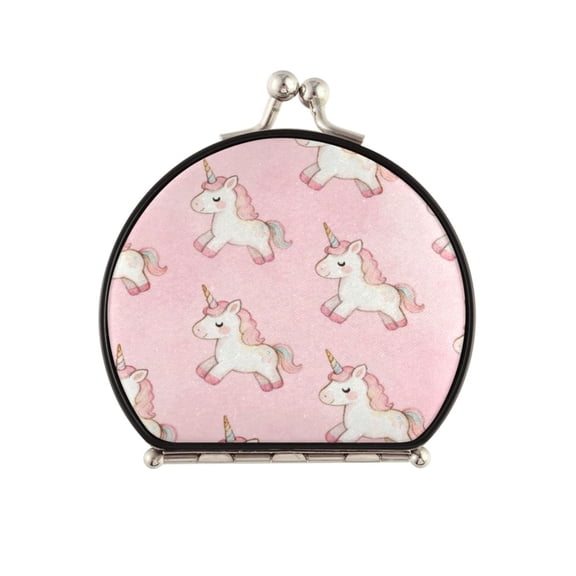 Portable Folding Mirror Compact Double Sided Travel Mirror Small Makeup Mirror Use Present for Women Watercolor Pink Unicorn