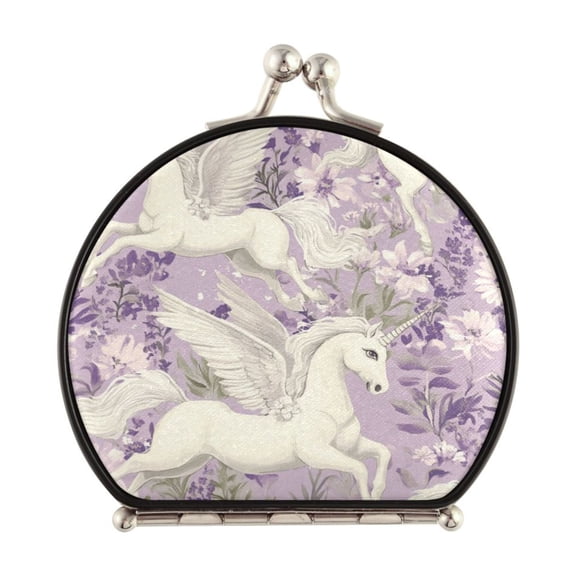 Portable Folding Mirror Compact Double Sided Travel Mirror Small Makeup Mirror Use Present for Women White Unicorns and Pegasi