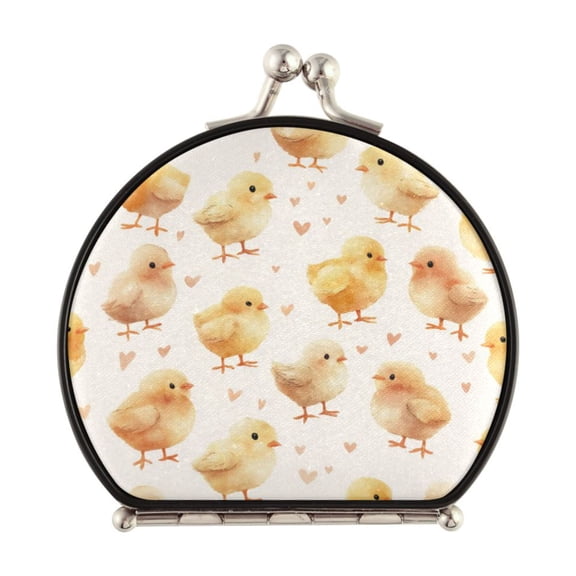 Portable Folding Mirror Compact Double Sided Travel Mirror Small Makeup Mirror Use Present for Women Yellow and Cream Chicks