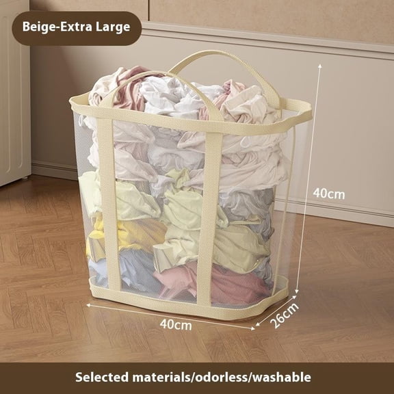 Portable Folding Laundry Basket Breathable Nylon Mesh Dirty Clothes Toy Storage Bag Large Capacity Home Dorm Bathroom Use