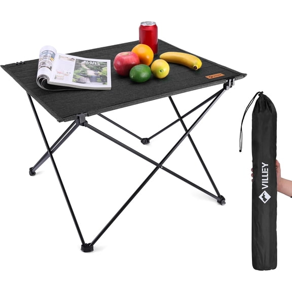 Portable Folding Outdoor Table with Carry Bag Black Large Rectangular Aluminum Console Table
