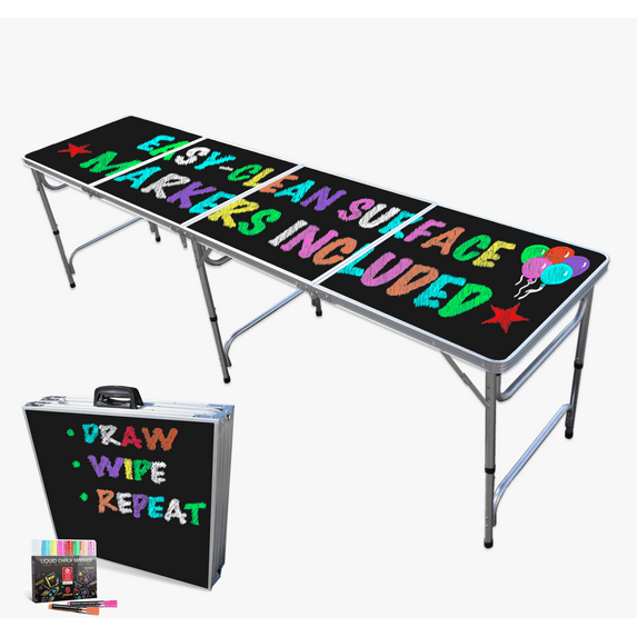 Portable Folding PartyPong Table with Dry Erase Surface and Markers (8 ft or 4 ft)