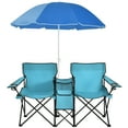thumbnail image 1 of Costway Portable Folding Picnic Double Chair W/Umbrella Table Cooler Beach Camping Turquoise, 1 of 11