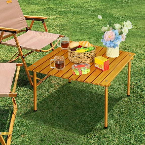 Portable Folding Roll-Up Camping Picnic Table, Natural Wooden Surface, with Carrying Bag, Foldable Design, Suitable for Outdoor, Beach, Party & Small Gatherings (4-6 People)