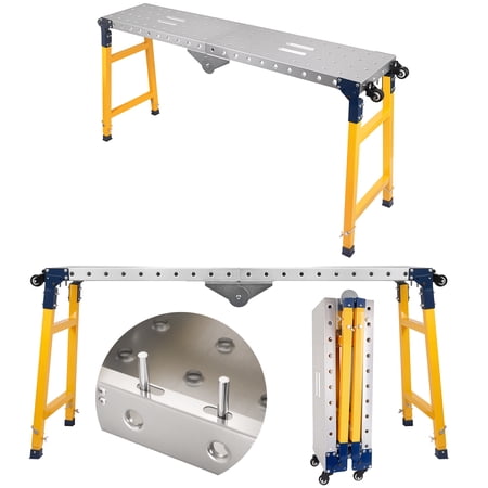Portable Folding Scaffolding, Silver Steel, 1102 lbs Load Capacity, 360° Caster Wheels, Anti-Rust Anti-Slip Platform for Renovation, Maintenance
