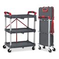 thumbnail image 1 of Portable Folding Service Cart, 3 Tier 167lbs Foldable Utility Service Cart, Plastic Rolling Cart with 360° Swivel and Lockable Wheels, Portable Garage for Garage,Workshop & Industrial Use, Grey, 1 of 1