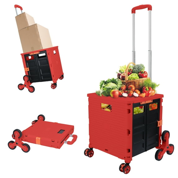 Portable Folding Shopping Cart with Stair Climbing Wheel, Adjustable Aluminum Alloy Handle, 40KG/88.2LBS Load Capacity with Lid, Wear-Resistant Noiseless 360°Rotate Front Wheel With Brake
