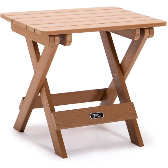 Portable Folding Side Table Square All-Weather and Fade-Resistant Plastic Wood Table Perfect for Outdoor Garden, Beach, Camping, Picnics, Brown