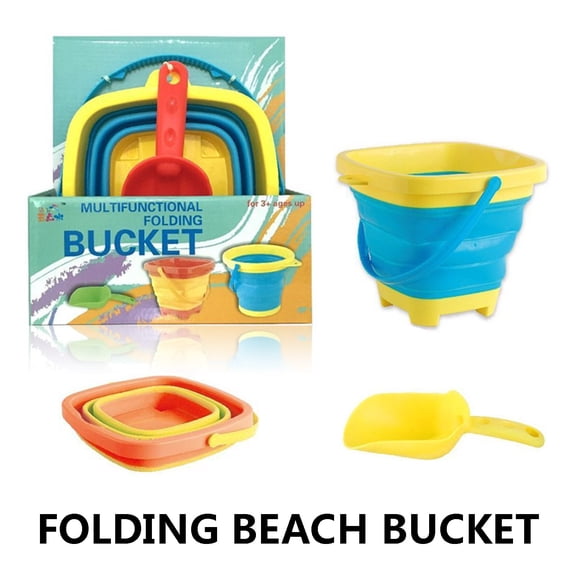 Portable Folding Silicone Bucket for Sand and Water  Collapsible Beach Pail with Sturdy Handle for Summer Outdoor Fun