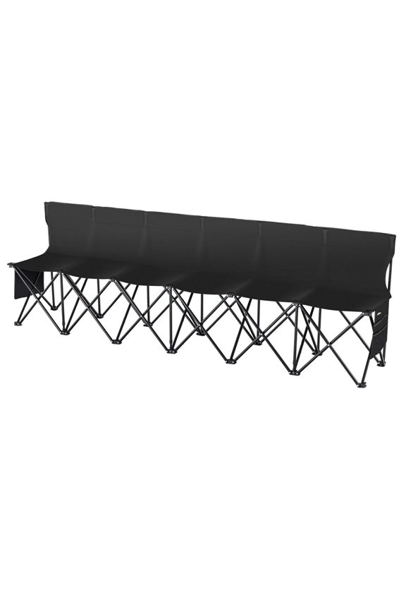 Portable Folding Soccer Bench, 6 Seat Foldable Sideline Seating with Backrest & Pockets, Lightweight Team Bench for Football, Baseball, Camping, Outdoor Events - Black