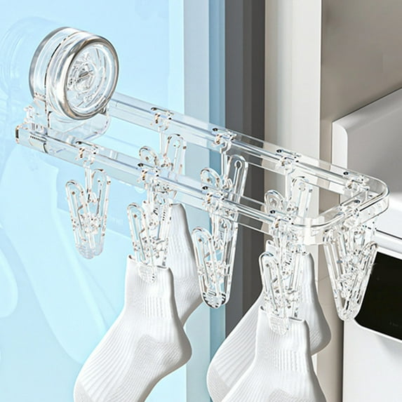 Portable Folding Sock Drying Rack 9-Clip Laundry Hanger for Underwear,Bras & Scarves IndoorOutdoor ABS Plastic 9.92x3.46x3.03in ClearGray