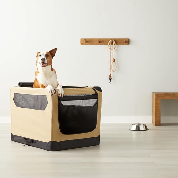 Portable Folding Soft Dog Crate for Cat, Dog, Rabbit, Double Door with Mesh Ventilation, Collapsible, Easy to Set Up, Large 36" x 24" x 24", Tan