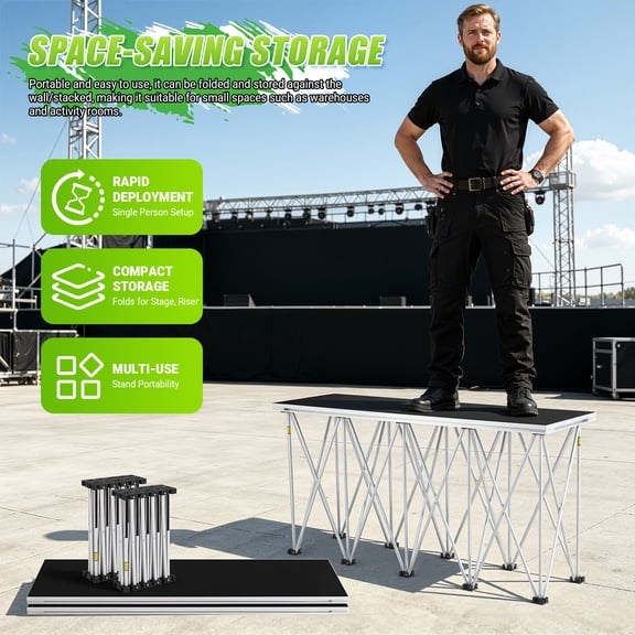 LIOOBO Compact Folding Stage Stairs, Black, Aluminum Alloy, Portable for Outdoor Events, Stable
