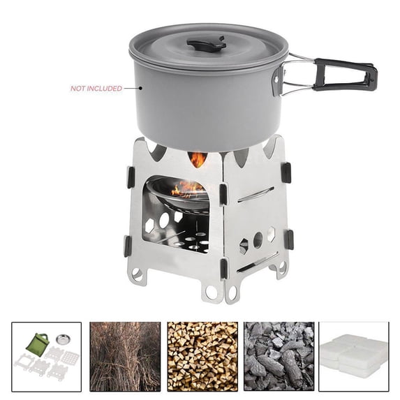 Portable Folding Stainless Steel Wood Camping Stove | Outdoor Backpacking Cookware | Lightweight Pocket Rocket Design | Efficient Ventilation & Eco-Friendly Fuel | 10.6oz | Includes Storage Sack