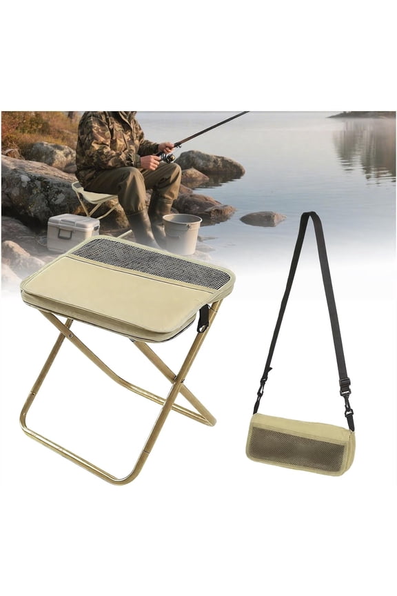 Portable Folding Stool Backpack Stool, Pocket Chair Camping Fishing Stool, Mini Outdoor Camping Stools Sling Bag, Collapsible Stools Chairs Carry Bag for Fishing Travelling Picnics,Khaki 