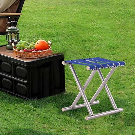 Portable Folding Stool Chair - Lightweight Camping Stool for Outdoor Fishing, Hiking, Travel - Heavy Duty Aluminum Alloy Frame, Non-Slip Feet, Easy Carry, Compact Storage - Blue