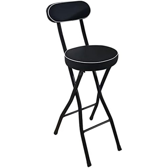 Portable Folding Stool, Heavy Duty Fold up Stool Metal Foldable Stool for Adults Kitchen Garden Bathroom Collapsible Round Stool, 300 lbs Capacity (Color : Black, Size : Sitting Height: 26in)
