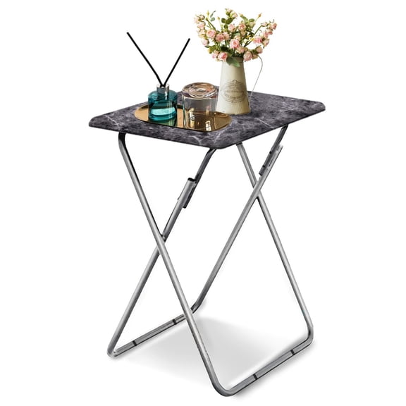 Portable Folding TV Tray Foldable Dinner Snack Table, Lightweight Small Sofa Bedside Table, 15 x 18.9 x 26 in, Black Marble, 1PC