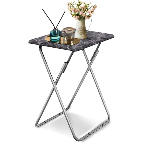 Dueatib Indoor Folding Lightweight TV Tray, Black Marble
