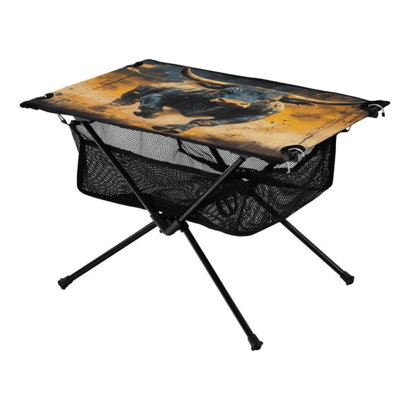 Portable Folding Table 23.6" Lightweight Oxford Fabric Camping Desk for Outdoor, Garden, Fishing Gear A Bull Charging