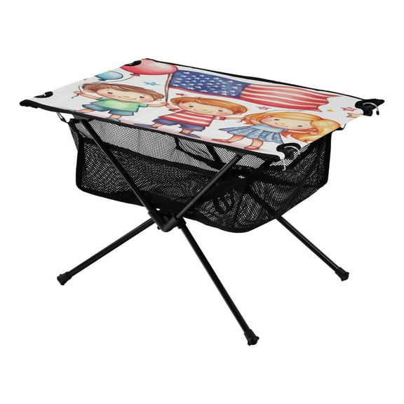 Portable Folding Table 23.6" Lightweight Oxford Fabric Camping Desk for Outdoor, Garden, Fishing Gear American Flag Balloons and Stars