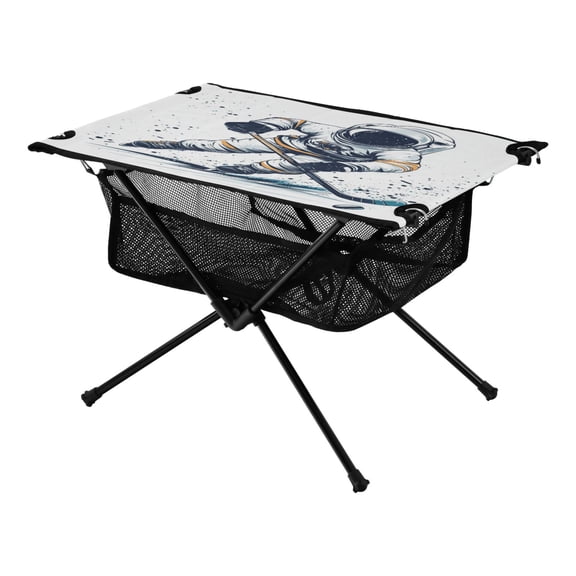Portable Folding Table 23.6" Lightweight Oxford Fabric Camping Desk for Outdoor, Garden, Fishing Gear Astronaut Playing Hockey