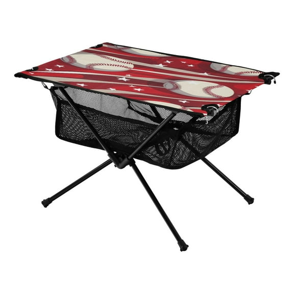 Portable Folding Table 23.6" Lightweight Oxford Fabric Camping Desk for Outdoor, Garden, Fishing Gear Baseball Pattern