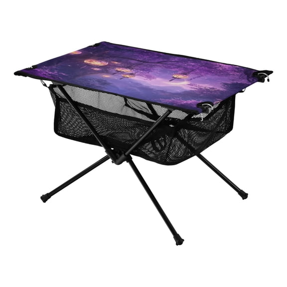 Portable Folding Table 23.6" Lightweight Oxford Fabric Camping Desk for Outdoor, Garden, Fishing Gear Beautiful Fantasy Purple Forest