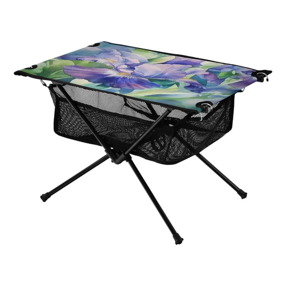 Portable Folding Table 23.6" Lightweight Oxford Fabric Camping Desk for Outdoor, Garden, Fishing Gear Beautiful Iris Flower