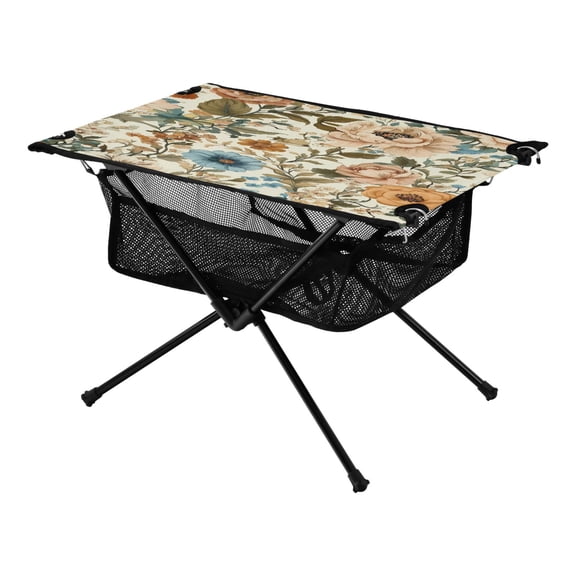 Portable Folding Table 23.6" Lightweight Oxford Fabric Camping Desk for Outdoor, Garden, Fishing Gear Beautiful Vintage Floral