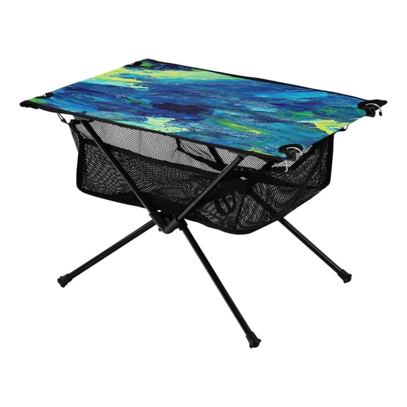 Portable Folding Table 23.6" Lightweight Oxford Fabric Camping Desk for Outdoor, Garden, Fishing Gear Blue and Green Painting