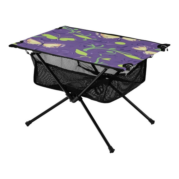Portable Folding Table 23.6" Lightweight Oxford Fabric Camping Desk for Outdoor, Garden, Fishing Gear Butterflies and Swirls Pattern