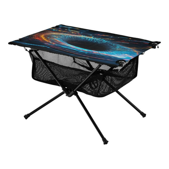 Portable Folding Table 23.6" Lightweight Oxford Fabric Camping Desk for Outdoor, Garden, Fishing Gear Colorful Digital Lines