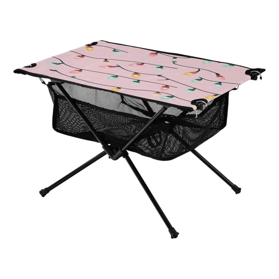 Portable Folding Table 23.6" Lightweight Oxford Fabric Camping Desk for Outdoor, Garden, Fishing Gear Cute Christmas Light Pattern