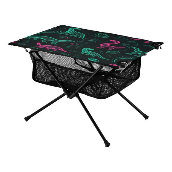Portable Folding Table 23.6" Lightweight Oxford Fabric Camping Desk for Outdoor, Garden, Fishing Gear Cute Green Dinosaurs