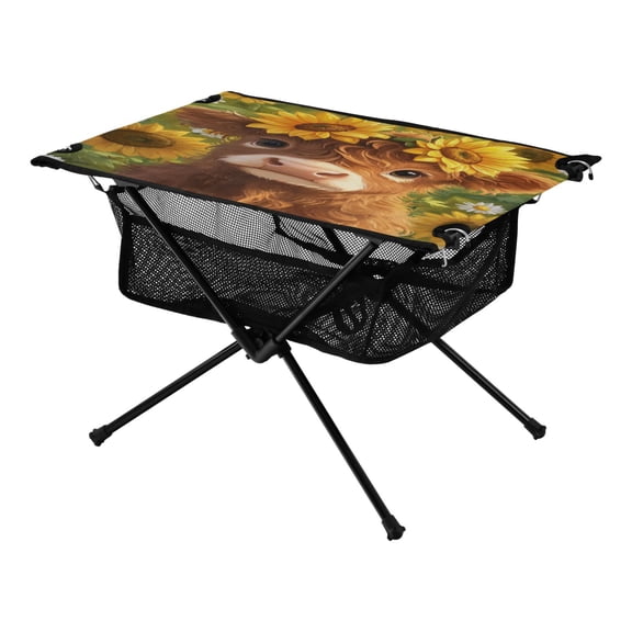 Portable Folding Table 23.6" Lightweight Oxford Fabric Camping Desk for Outdoor, Garden, Fishing Gear Cute Highland Cow