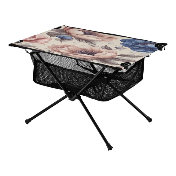 Portable Folding Table 23.6" Lightweight Oxford Fabric Camping Desk for Outdoor, Garden, Fishing Gear Dusty Pink Peonies