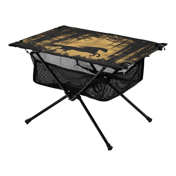 Portable Folding Table 23.6" Lightweight Oxford Fabric Camping Desk for Outdoor, Garden, Fishing Gear Elegant Black Horse