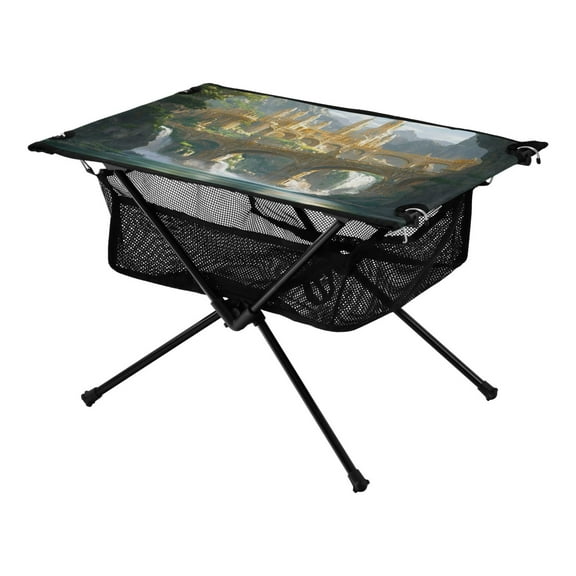 Portable Folding Table 23.6" Lightweight Oxford Fabric Camping Desk for Outdoor, Garden, Fishing Gear Fantasy City Bridge