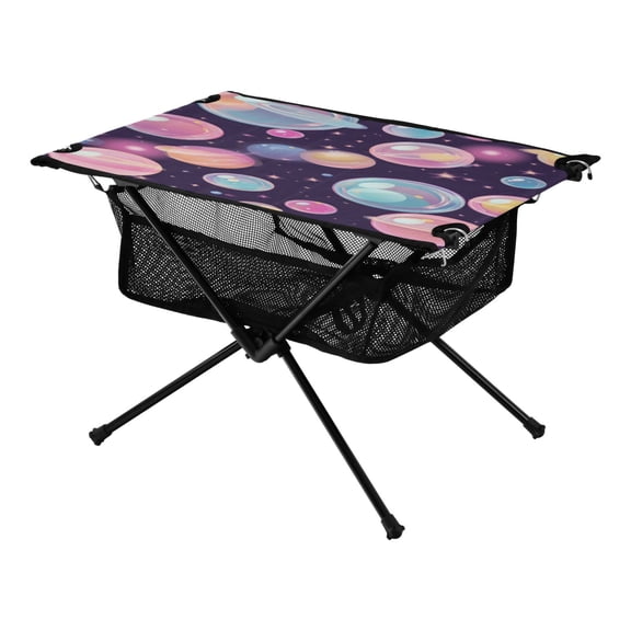 Portable Folding Table 23.6" Lightweight Oxford Fabric Camping Desk for Outdoor, Garden, Fishing Gear Floating Bubbles Pattern
