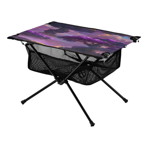 Portable Folding Table 23.6" Lightweight Oxford Fabric Camping Desk for Outdoor, Garden, Fishing Gear Giant Purple Tree