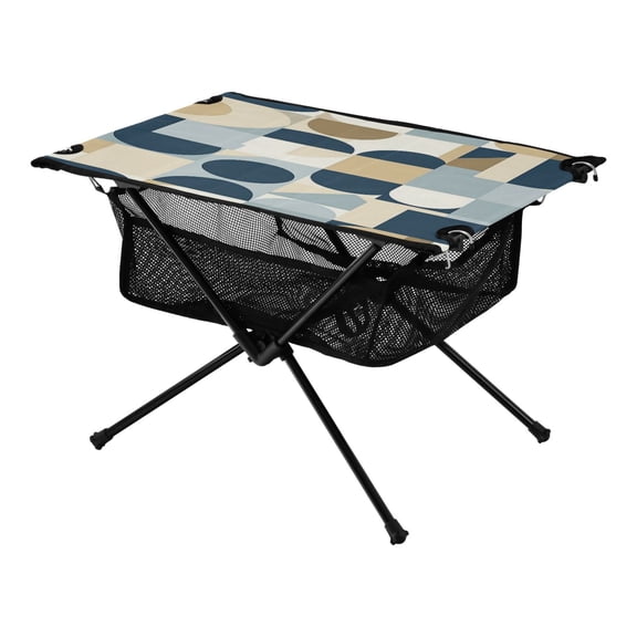 Portable Folding Table 23.6" Lightweight Oxford Fabric Camping Desk for Outdoor, Garden, Fishing Gear Minimalist Geometric Shapes