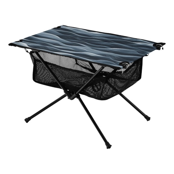Portable Folding Table 23.6" Lightweight Oxford Fabric Camping Desk for Outdoor, Garden, Fishing Gear Navy Blue Waves