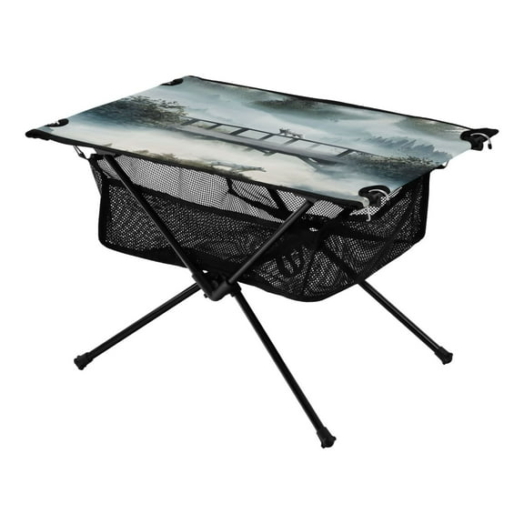 Portable Folding Table 23.6" Lightweight Oxford Fabric Camping Desk for Outdoor, Garden, Fishing Gear Old Wooden Bridge