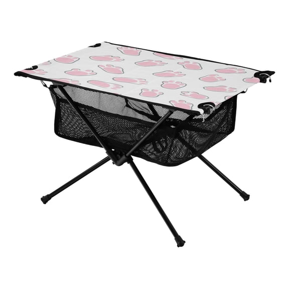 Portable Folding Table 23.6" Lightweight Oxford Fabric Camping Desk for Outdoor, Garden, Fishing Gear Pink Bunny Footprints