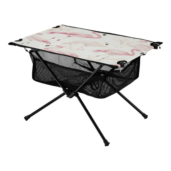 Portable Folding Table 23.6" Lightweight Oxford Fabric Camping Desk for Outdoor, Garden, Fishing Gear Pink Flamingos